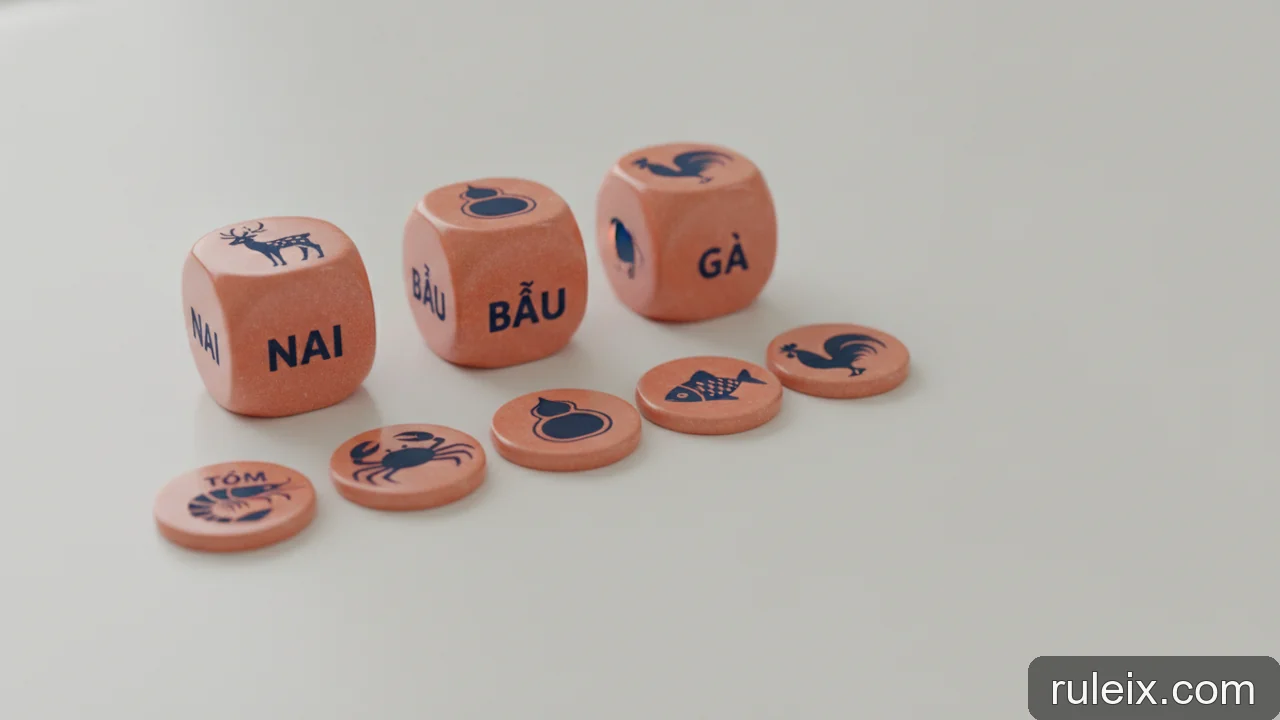 Minh họa: Bài tập xác suất Bầu Cua: tính tỷ lệ xuất hiện của các mặt