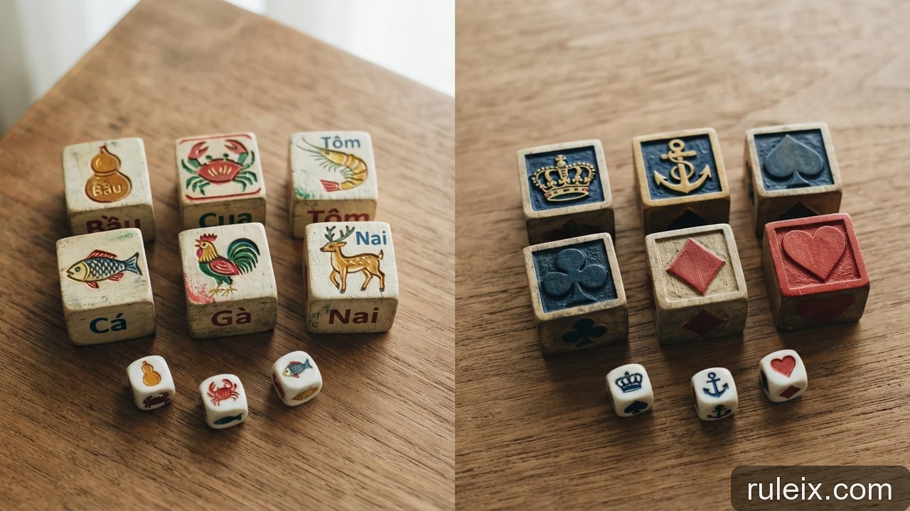 Minh họa cho Bầu cua và Crown and Anchor khác nhau ở biểu tượng nào?