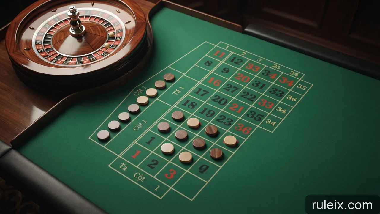 Minh họa: Cược cột và cược tá trên roulette khác nhau về vùng số nào?