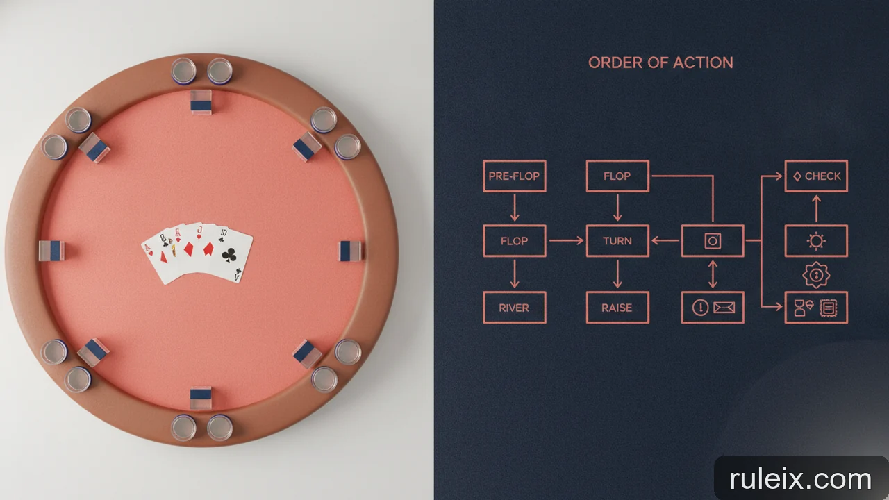 Minh họa: Hướng dẫn chi tiết thứ tự hành động trong mỗi vòng cược Texas Hold'em
