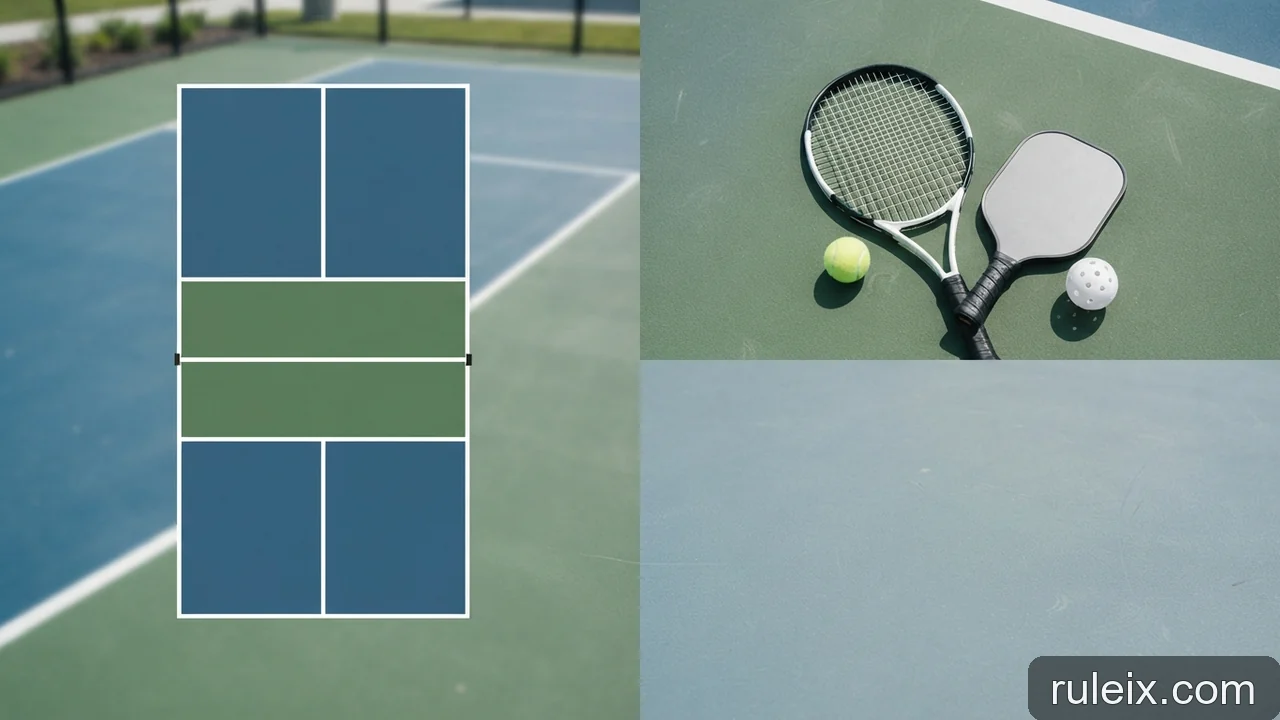 Minh họa: Pickleball và Quần vợt: bảng so sánh kích thước sân, vợt và quy định tính điểm