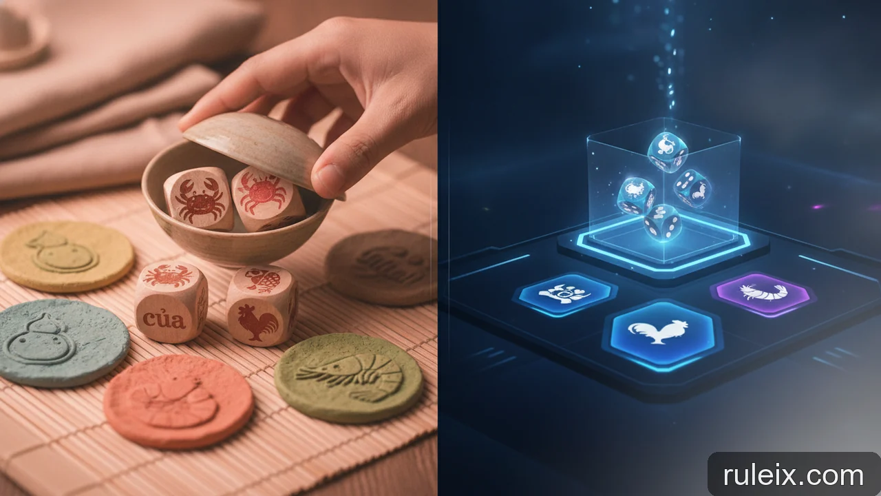 Minh họa: So sánh cách tính trả thưởng Bầu Cua truyền thống và online