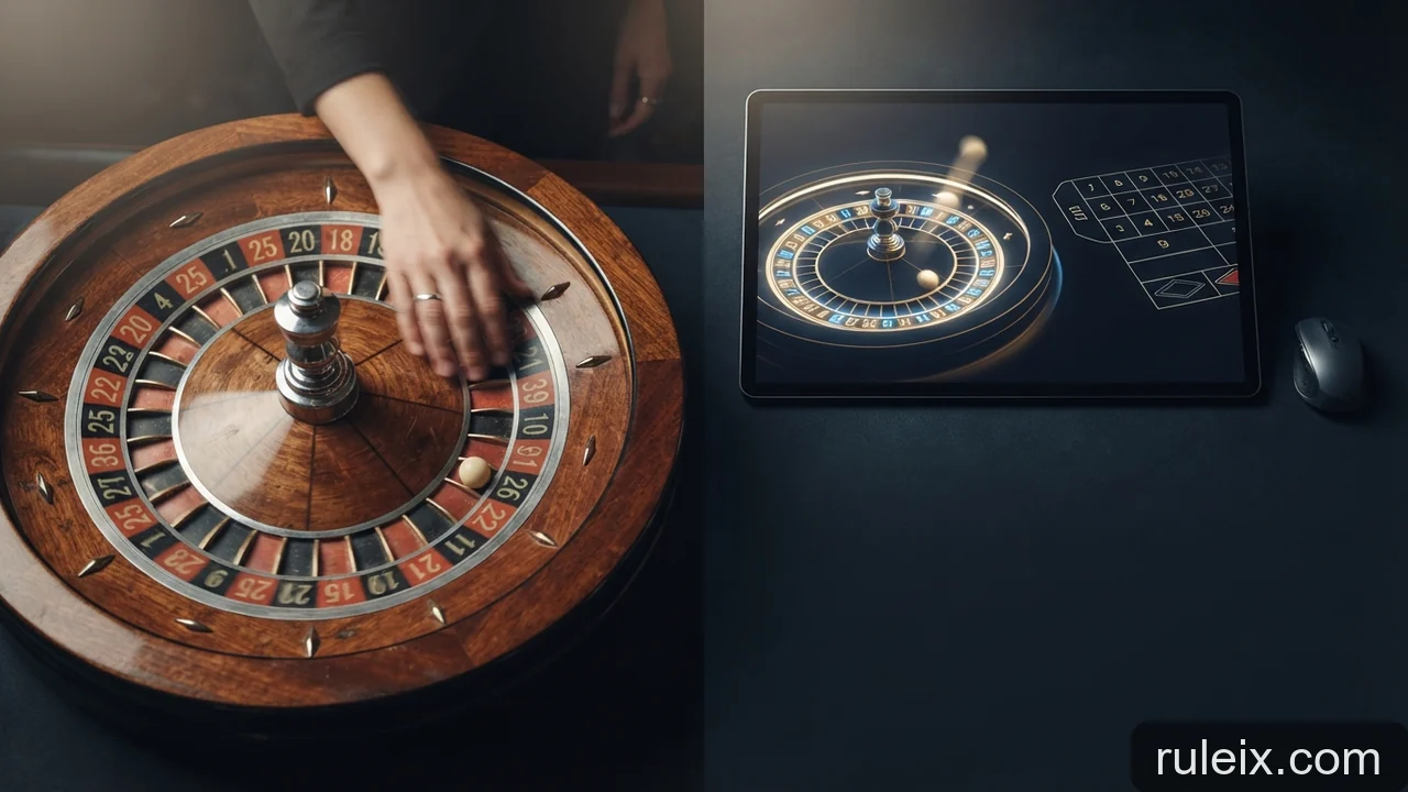 Minh họa: Sự khác biệt giữa bàn roulette có người điều khiển và bàn mô phỏng điện tử