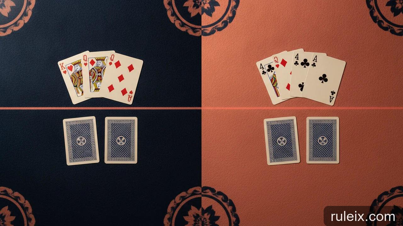 Minh họa: Thứ tự các vòng cược trong Texas Hold'em: Pre-flop, Flop, Turn, River