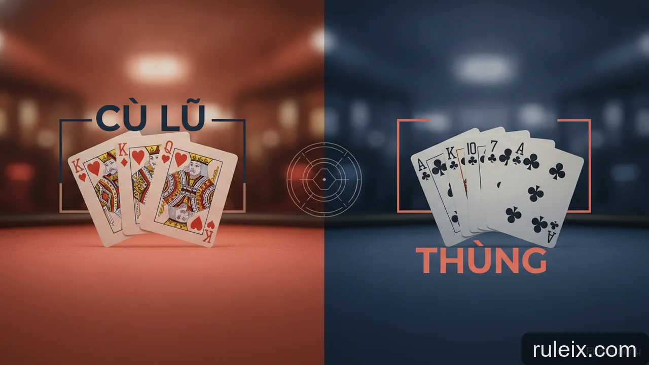Minh họa: Tìm hiểu thứ tự tay bài Poker: Phân biệt các loại Sảnh, Cù Lũ và Thùng